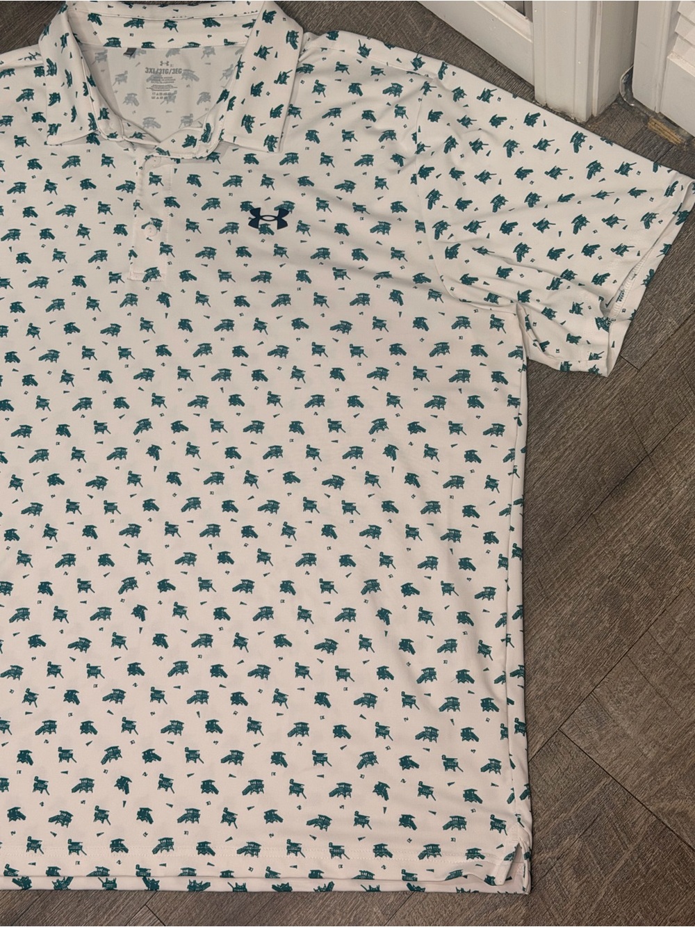 Under Armour White Polo with Green Micro Print - Men’s Short Sleeve 3XL - Picture 2 of 10